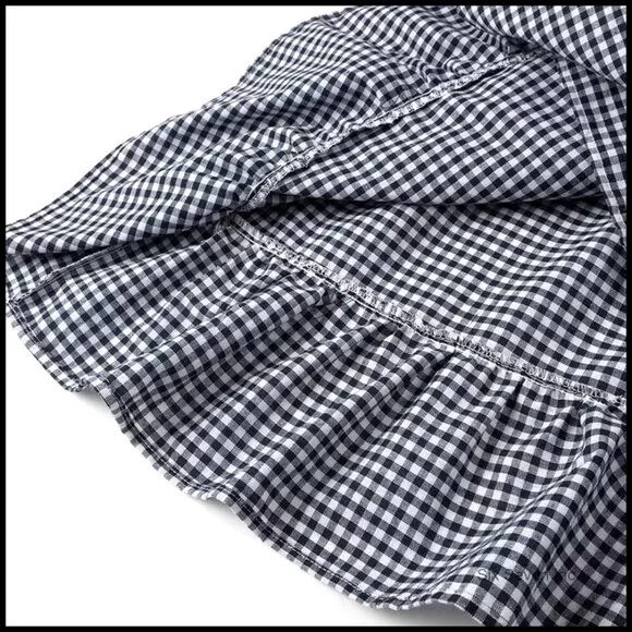 Linen Maxi Dress Flowy Ruffle Gingham Print Summer Casual Boho Chic - Picture 6 of 6